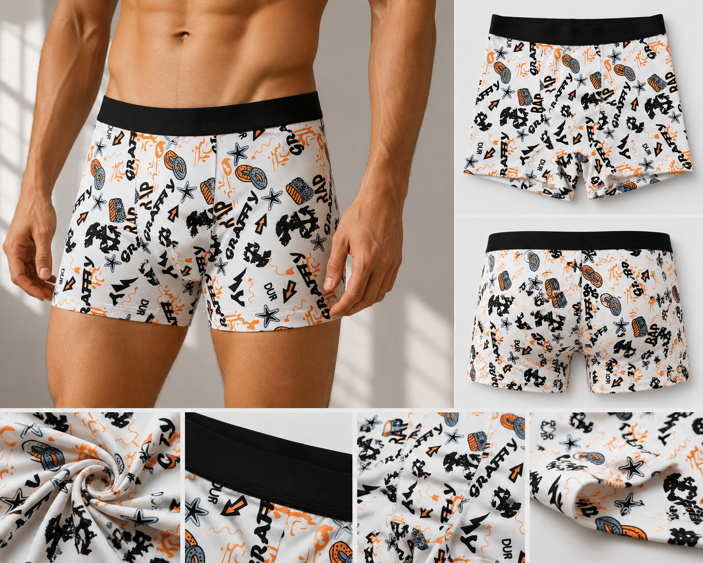 3 Pack Trunks – Comfortable Everyday Innerwear (White Graffiti, Blue Gaming, Black Doodle)